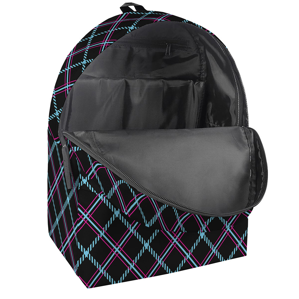 Black Blue And Pink Tartan Pattern Print Backpack