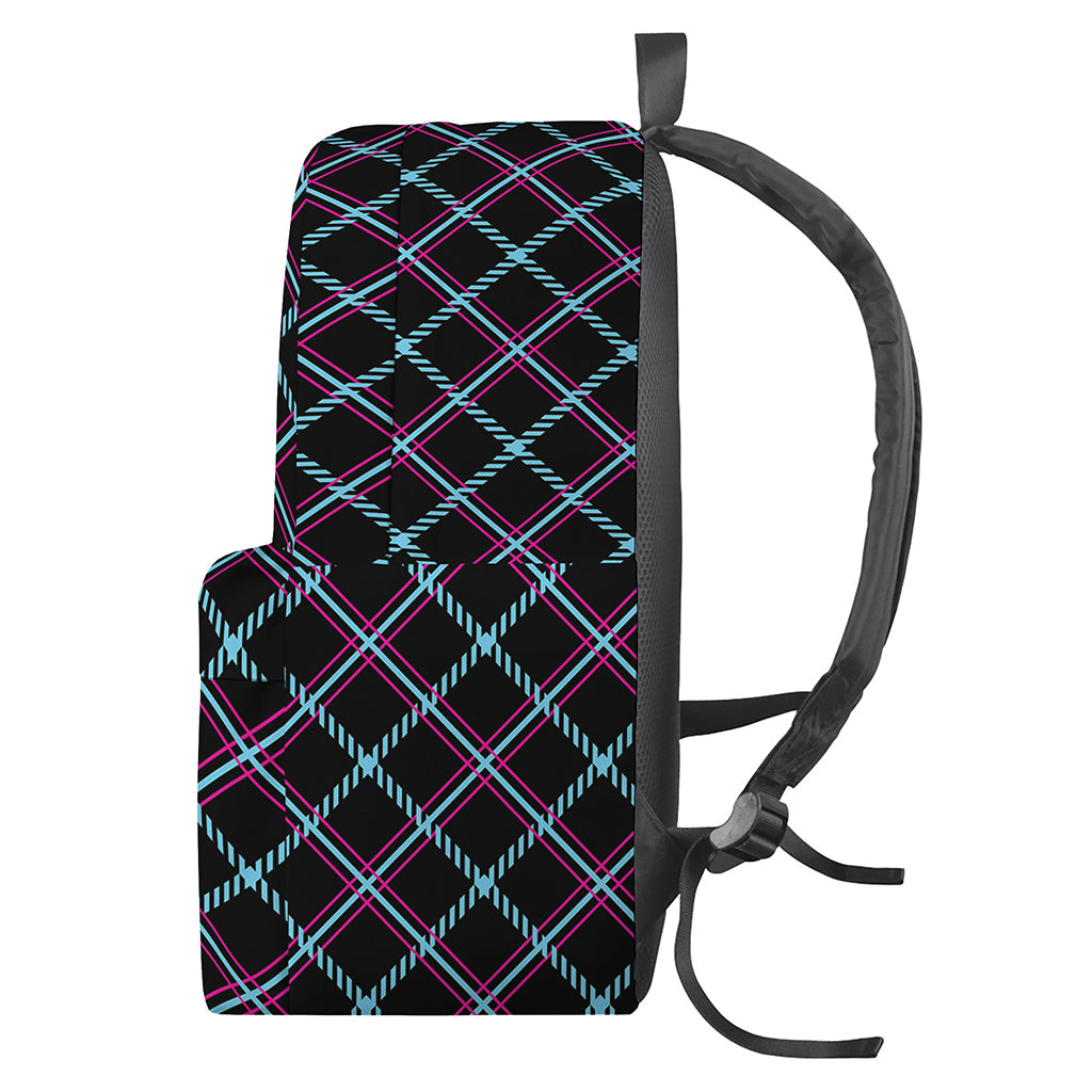 Black Blue And Pink Tartan Pattern Print Backpack