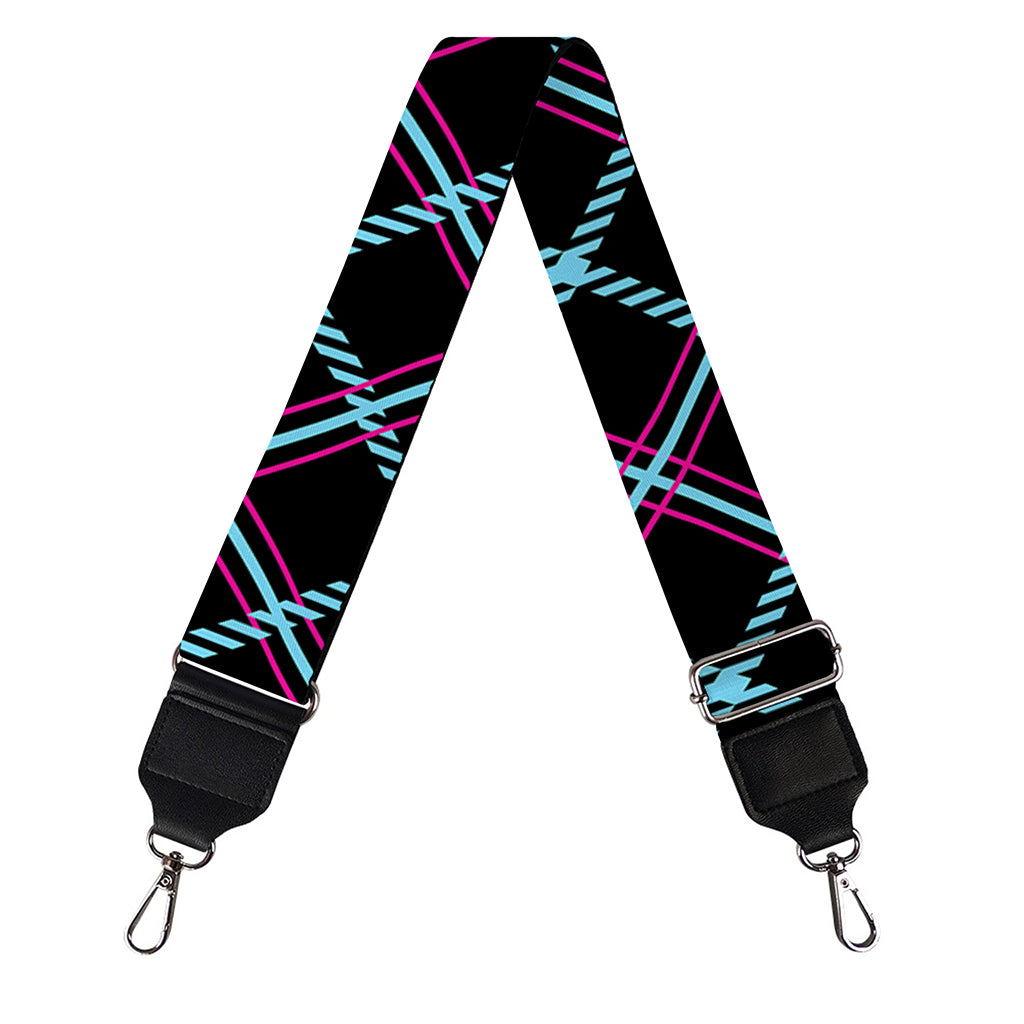 Black Blue And Pink Tartan Pattern Print Bag Strap
