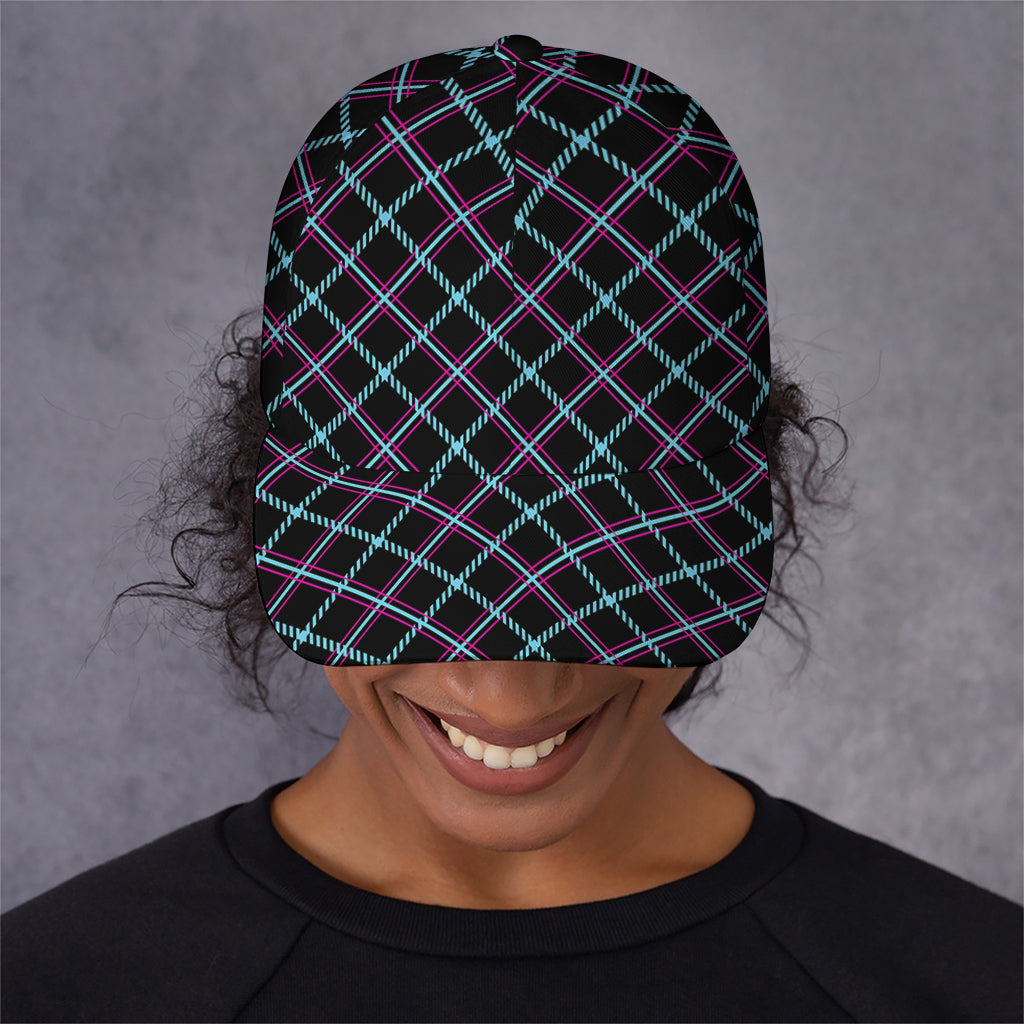 Black Blue And Pink Tartan Pattern Print Baseball Cap