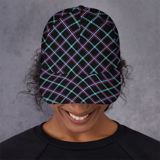 Black Blue And Pink Tartan Pattern Print Baseball Cap