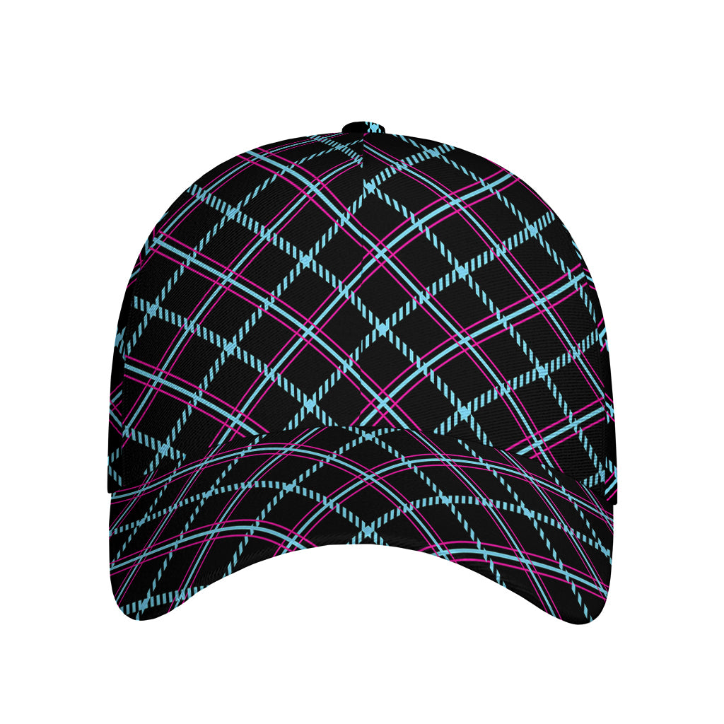 Black Blue And Pink Tartan Pattern Print Baseball Cap