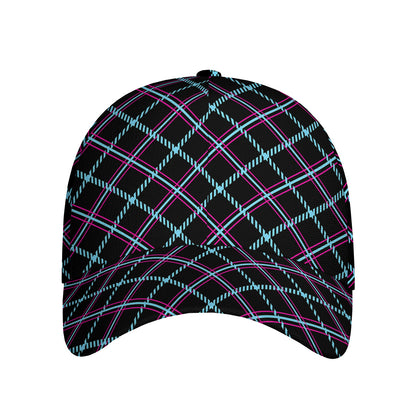 Black Blue And Pink Tartan Pattern Print Baseball Cap