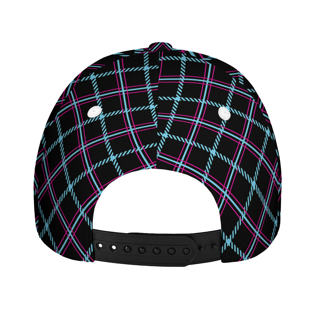 Black Blue And Pink Tartan Pattern Print Baseball Cap