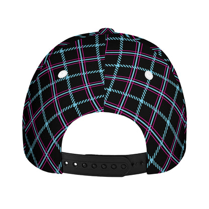 Black Blue And Pink Tartan Pattern Print Baseball Cap