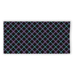 Black Blue And Pink Tartan Pattern Print Beach Towel