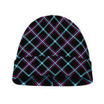 Black Blue And Pink Tartan Pattern Print Beanie