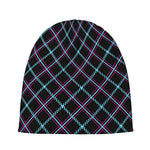Black Blue And Pink Tartan Pattern Print Beanie