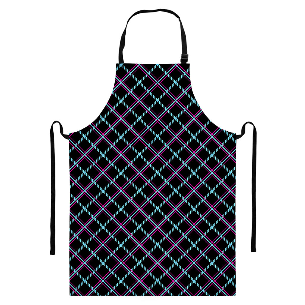 Black Blue And Pink Tartan Pattern Print Bib Apron With Pocket
