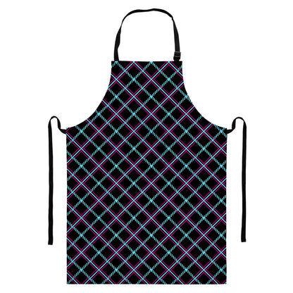 Black Blue And Pink Tartan Pattern Print Bib Apron With Pocket