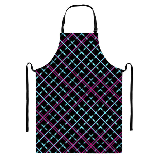 Black Blue And Pink Tartan Pattern Print Bib Apron With Pocket
