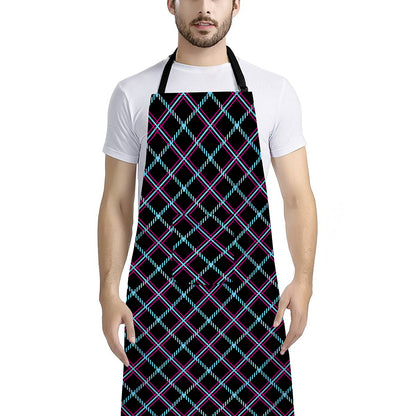 Black Blue And Pink Tartan Pattern Print Bib Apron With Pocket