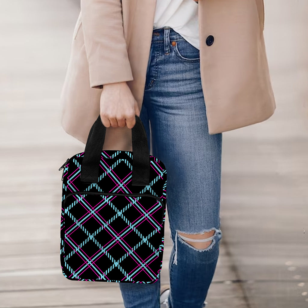 Black Blue And Pink Tartan Pattern Print Bible Tote Bag