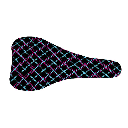 Black Blue And Pink Tartan Pattern Print Bicycle Seat Cover