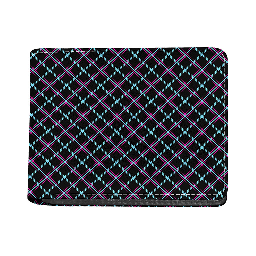 Black Blue And Pink Tartan Pattern Print Bifold Wallet