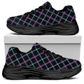 Black Blue And Pink Tartan Pattern Print Black Chunky Shoes