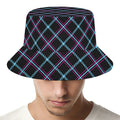 Black Blue And Pink Tartan Pattern Print Bucket Hat