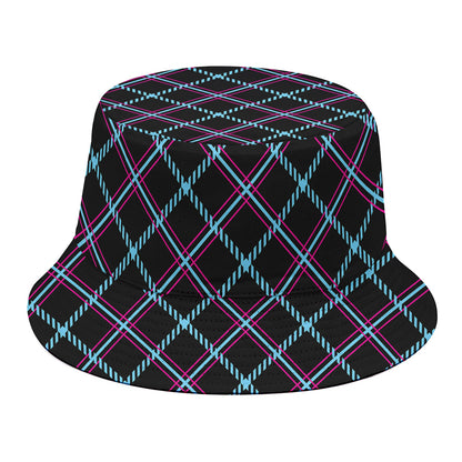 Black Blue And Pink Tartan Pattern Print Bucket Hat