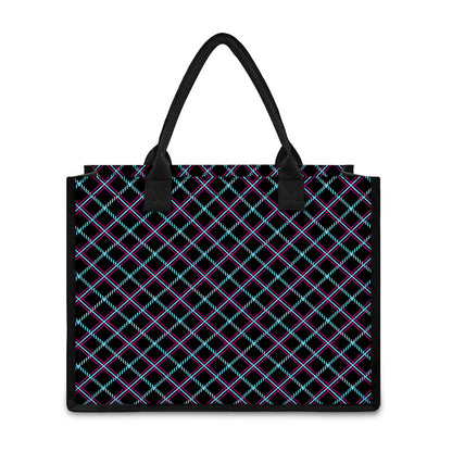 Black Blue And Pink Tartan Pattern Print Canvas Tote Bag