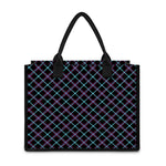 Black Blue And Pink Tartan Pattern Print Canvas Tote Bag