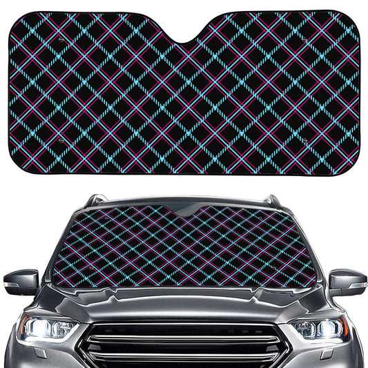 Black Blue And Pink Tartan Pattern Print Car Windshield Sun Shade