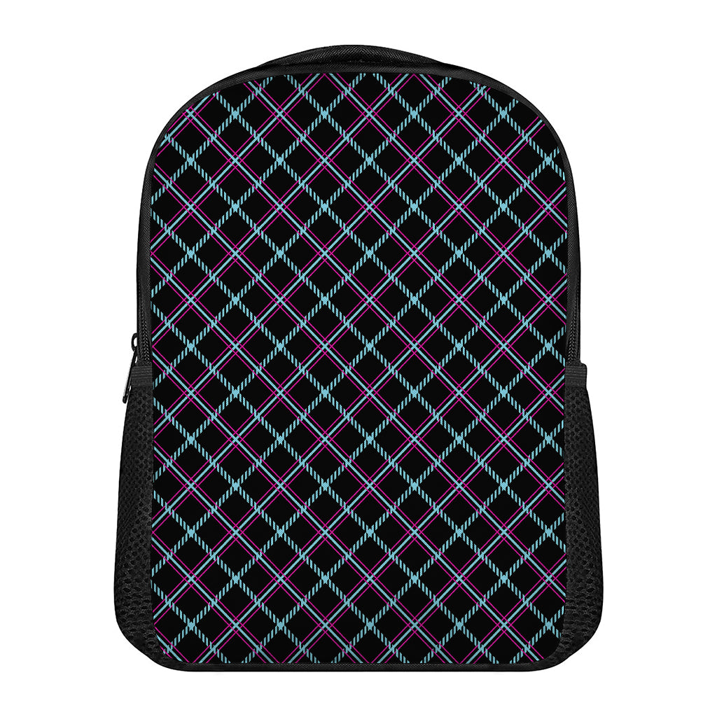 Black Blue And Pink Tartan Pattern Print Casual Backpack