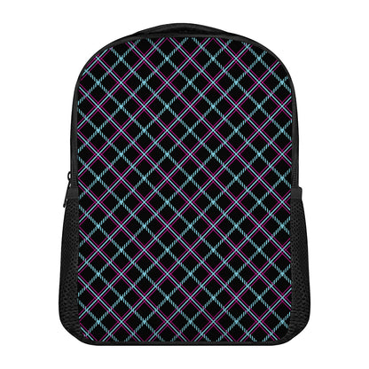 Black Blue And Pink Tartan Pattern Print Casual Backpack