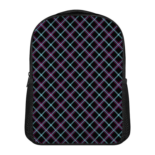 Black Blue And Pink Tartan Pattern Print Casual Backpack