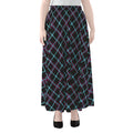 Black Blue And Pink Tartan Pattern Print Chiffon Maxi Skirt