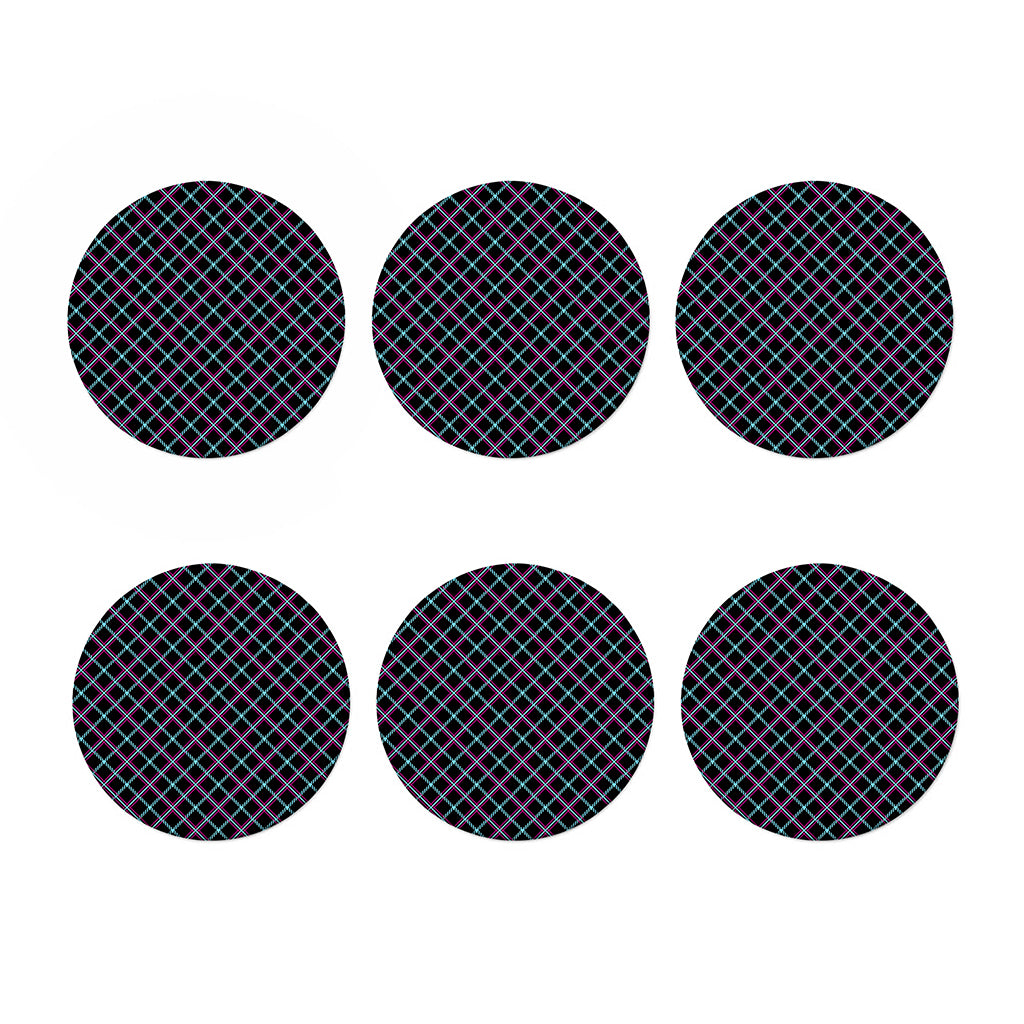 Black Blue And Pink Tartan Pattern Print Coaster Set