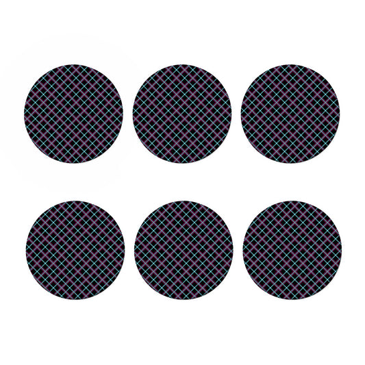 Black Blue And Pink Tartan Pattern Print Coaster Set