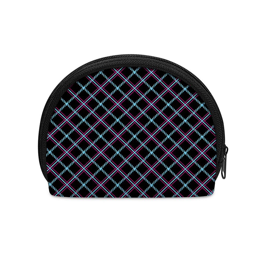 Black Blue And Pink Tartan Pattern Print Coin Purse