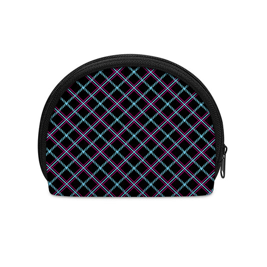 Black Blue And Pink Tartan Pattern Print Coin Purse