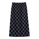 Black Blue And Pink Tartan Pattern Print Cotton Front Slit Maxi Skirt
