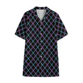Black Blue And Pink Tartan Pattern Print Cotton Hawaiian Shirt