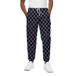 Black Blue And Pink Tartan Pattern Print Cotton Pants