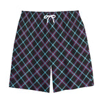 Black Blue And Pink Tartan Pattern Print Cotton Shorts