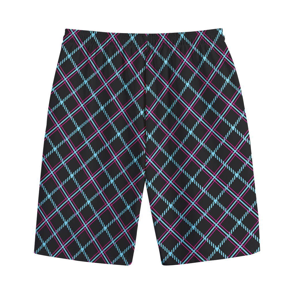Black Blue And Pink Tartan Pattern Print Cotton Shorts