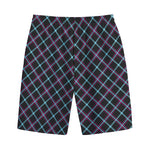 Black Blue And Pink Tartan Pattern Print Cotton Shorts