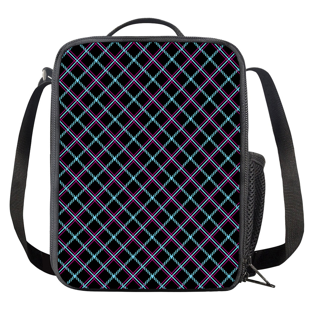 Black Blue And Pink Tartan Pattern Print Crossbody Lunch Bag