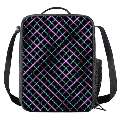 Black Blue And Pink Tartan Pattern Print Crossbody Lunch Bag