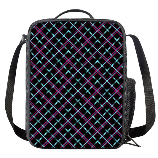 Black Blue And Pink Tartan Pattern Print Crossbody Lunch Bag
