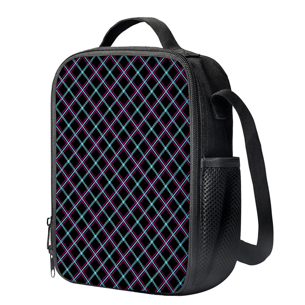Black Blue And Pink Tartan Pattern Print Crossbody Lunch Bag
