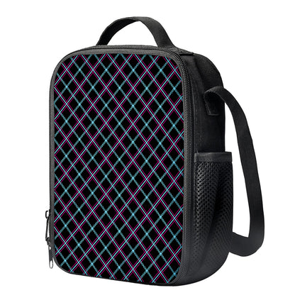 Black Blue And Pink Tartan Pattern Print Crossbody Lunch Bag