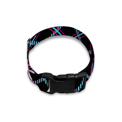 Black Blue And Pink Tartan Pattern Print Dog Collar
