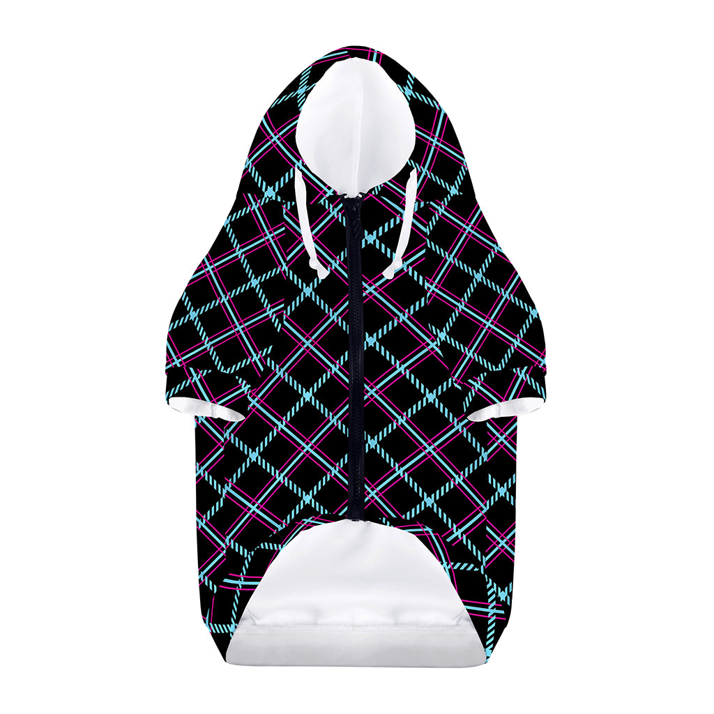 Black Blue And Pink Tartan Pattern Print Dog Zip Up Hoodie