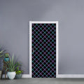 Black Blue And Pink Tartan Pattern Print Door Sticker