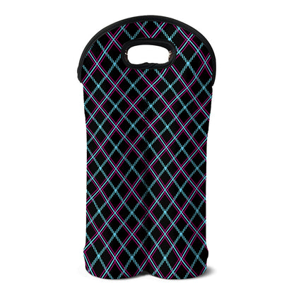 Black Blue And Pink Tartan Pattern Print Double Neoprene Wine Tote