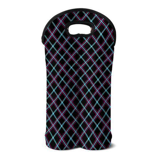 Black Blue And Pink Tartan Pattern Print Double Neoprene Wine Tote