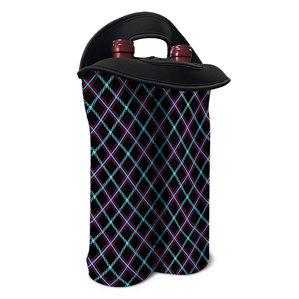 Black Blue And Pink Tartan Pattern Print Double Neoprene Wine Tote